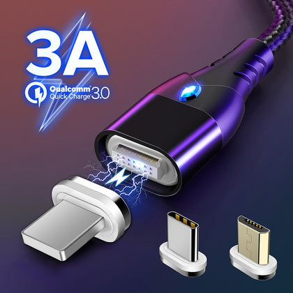 GETIHU 2m Magnetic Cable Fast 3A For iPhone XS Samsung Charger Quick Charge 3.0 Micro USB Type C Magnet Phone Charging Data Cord