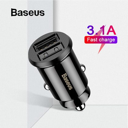 Baseus Mini Dual USB 12V Car Charger 3.1A Fast Charging 2 Port USB Phone Fast Charger Car USB Socket Adapter Car Accessory